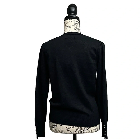 VINTAGE ONCE AGAIN SEQUIN CARDIGAN BLACK LONG SLEEVE MODEST MATURE GRAMMACORE M - Picture 4 of 9